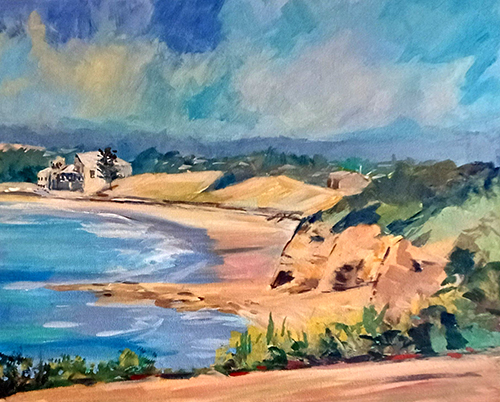 Doug Banner - Torquay Surf Beach - Acrylic view across Torquay Surf Club on an early morning..jpg